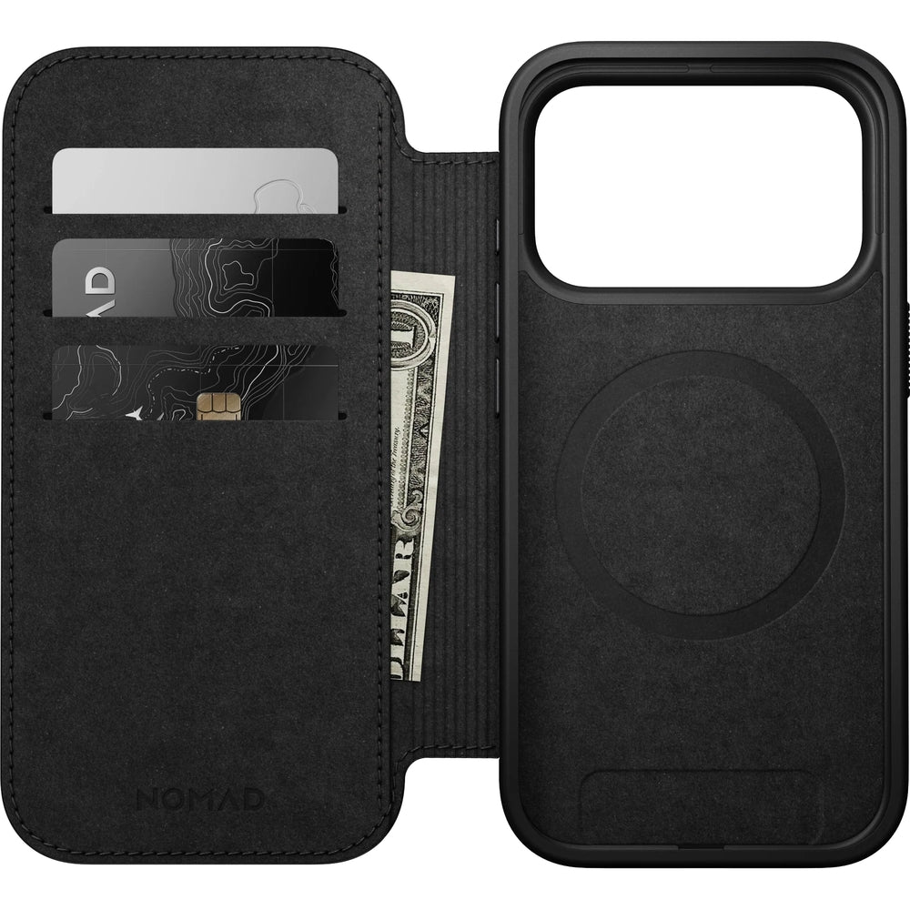 Handyhülle mit Klappe für iPhone 17 Pro, Nomad Modern Leather Folio mit MagSafe, Schwarz