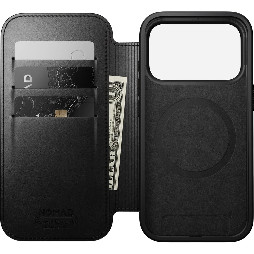 Handyhülle mit Klappe für iPhone 17 Pro, Nomad Modern Leather Folio Horween Series mit MagSafe, Schwarz