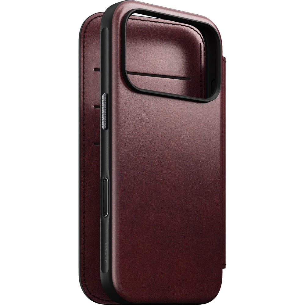 Handyhülle mit Klappe für iPhone 17 Pro, Nomad Modern Leather Folio Horween Series mit MagSafe, Kastanienbraun