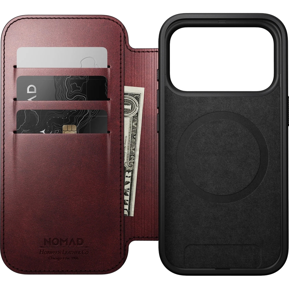 Handyhülle mit Klappe für iPhone 17 Pro, Nomad Modern Leather Folio Horween Series mit MagSafe, Kastanienbraun
