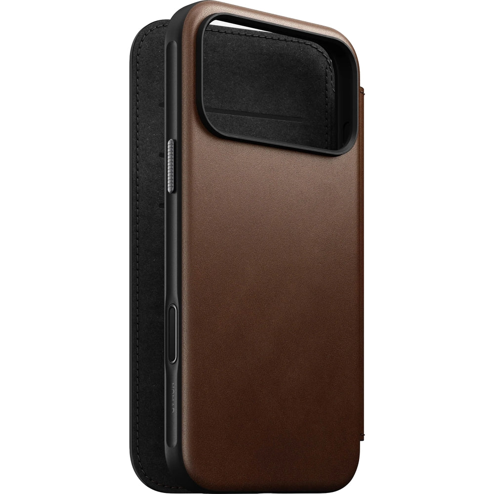 Handyhülle mit Klappe für iPhone 17 Pro Max, Nomad Modern Leather Folio mit MagSafe, Braun