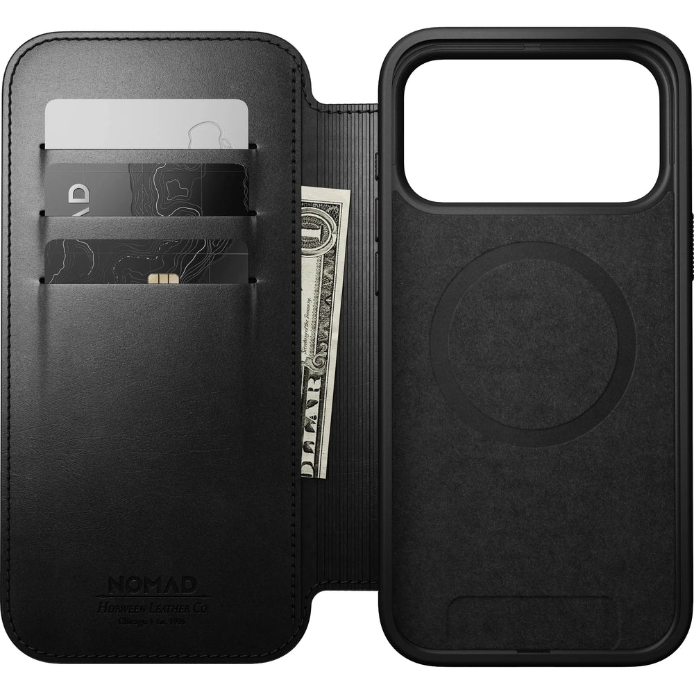 Handyhülle mit Klappe für iPhone 17 Pro Max, Nomad Modern Leather Folio Horween Series mit MagSafe, Schwarz