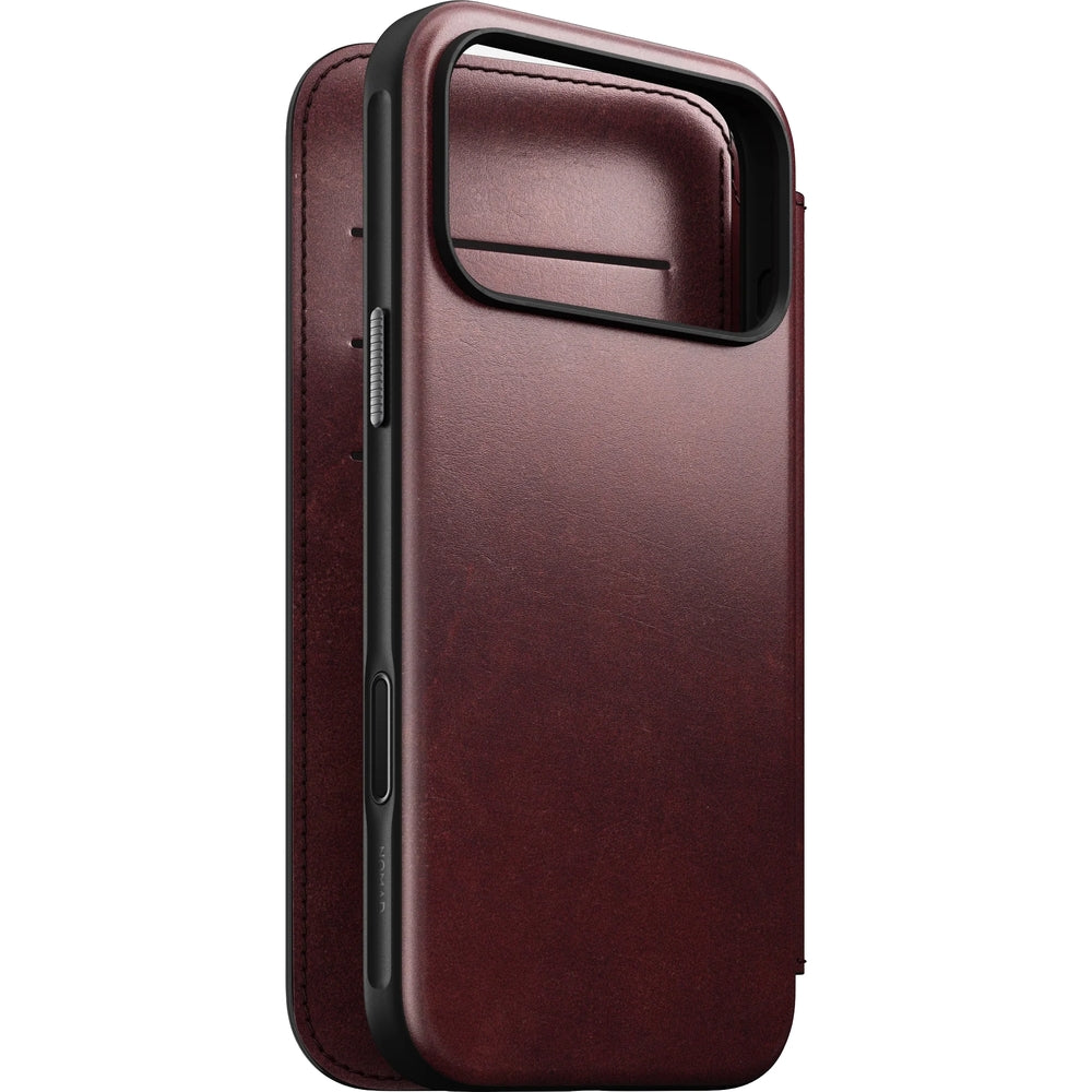 Handyhülle mit Klappe für iPhone 17 Pro Max, Nomad Modern Leather Folio Horween Series mit MagSafe, Kastanienbraun