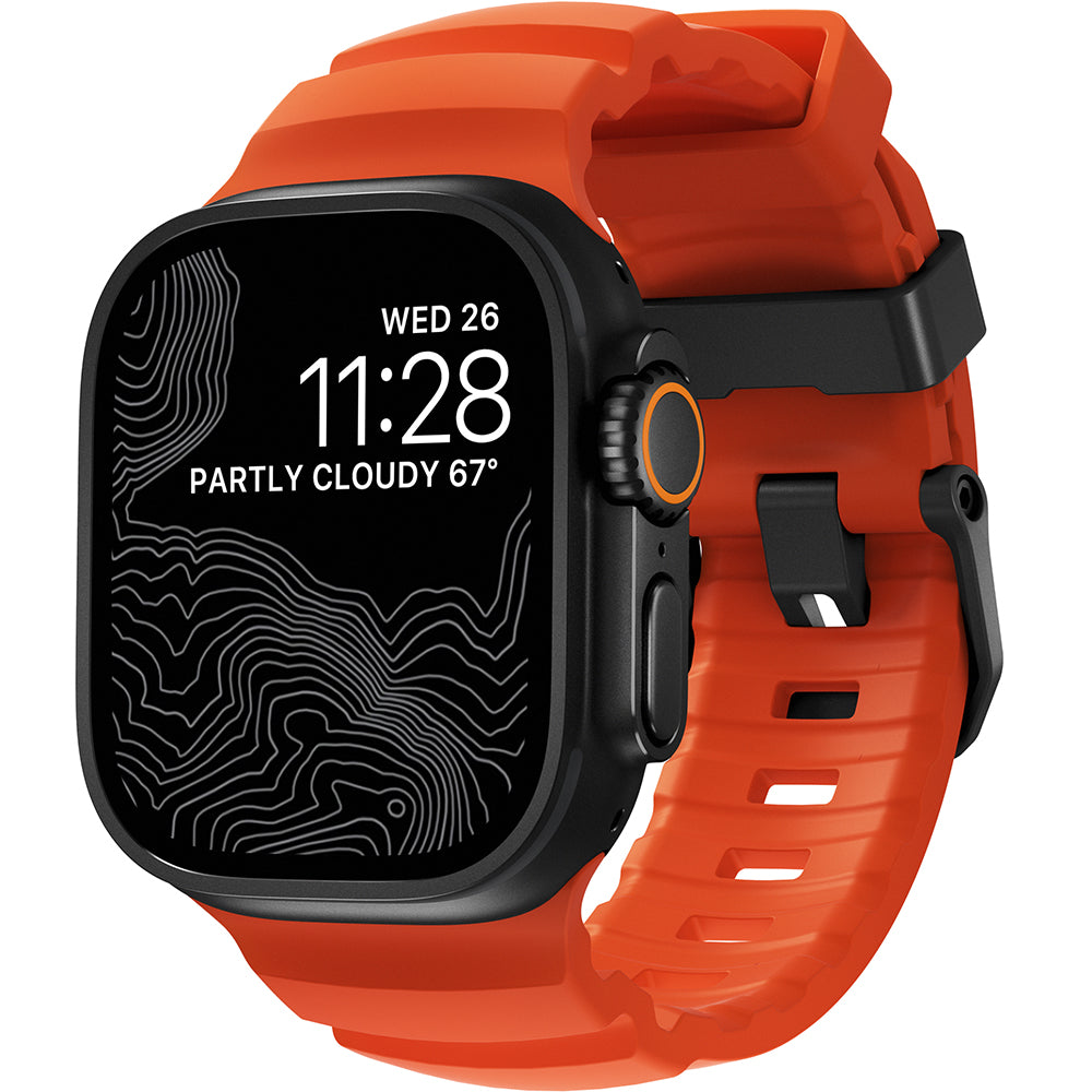 Armband für Apple Watch 49/46/45/44 mm, Nomad Rocky Point Band, Orange-Schwarz
