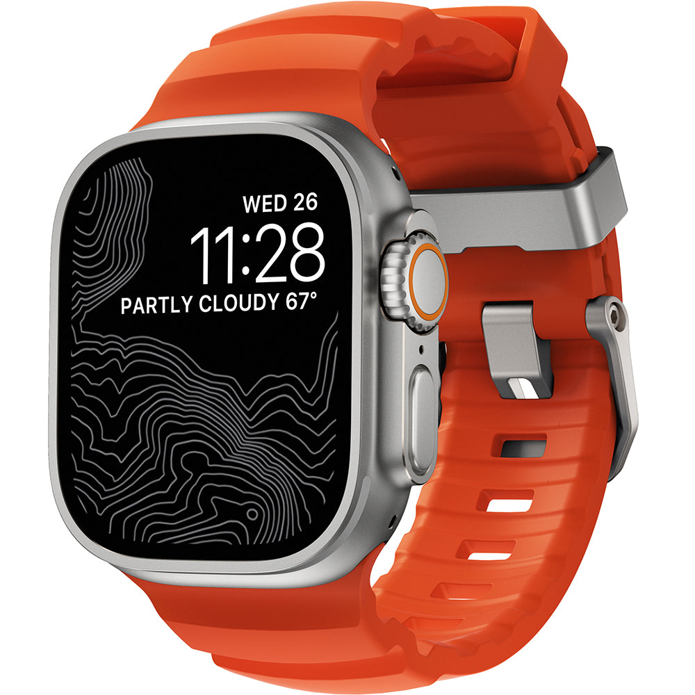 Armband für Apple Watch 49/46/45/44 mm, Nomad Rocky Point Band, Orange-Silbern
