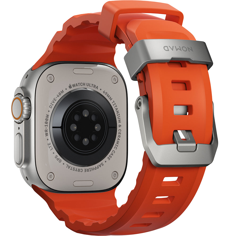 Armband für Apple Watch 49/46/45/44 mm, Nomad Rocky Point Band, Orange-Silbern