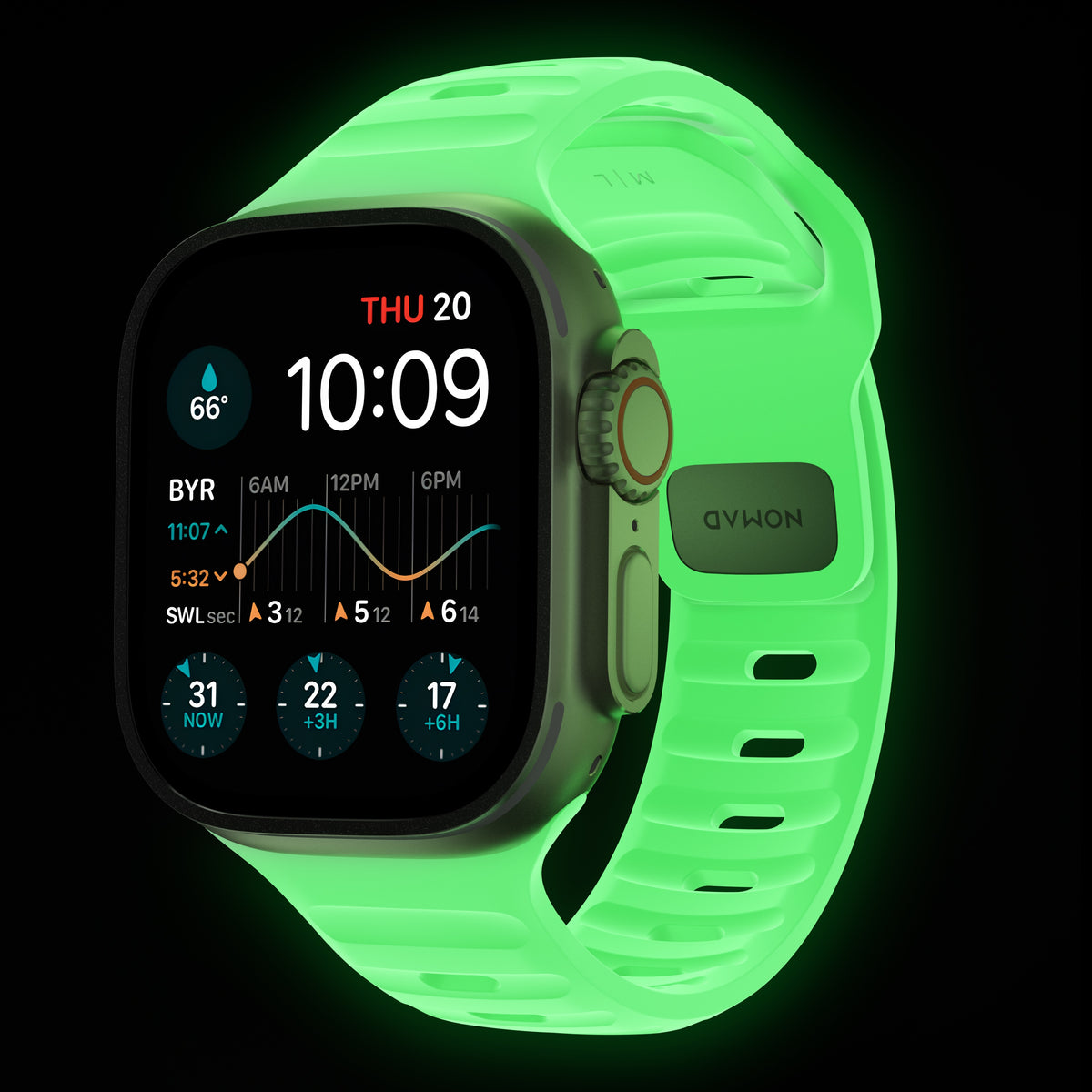 Armband für Apple Watch 49/46/45/44 mm, Nomad Sport Strap, fluoreszierendes Grün