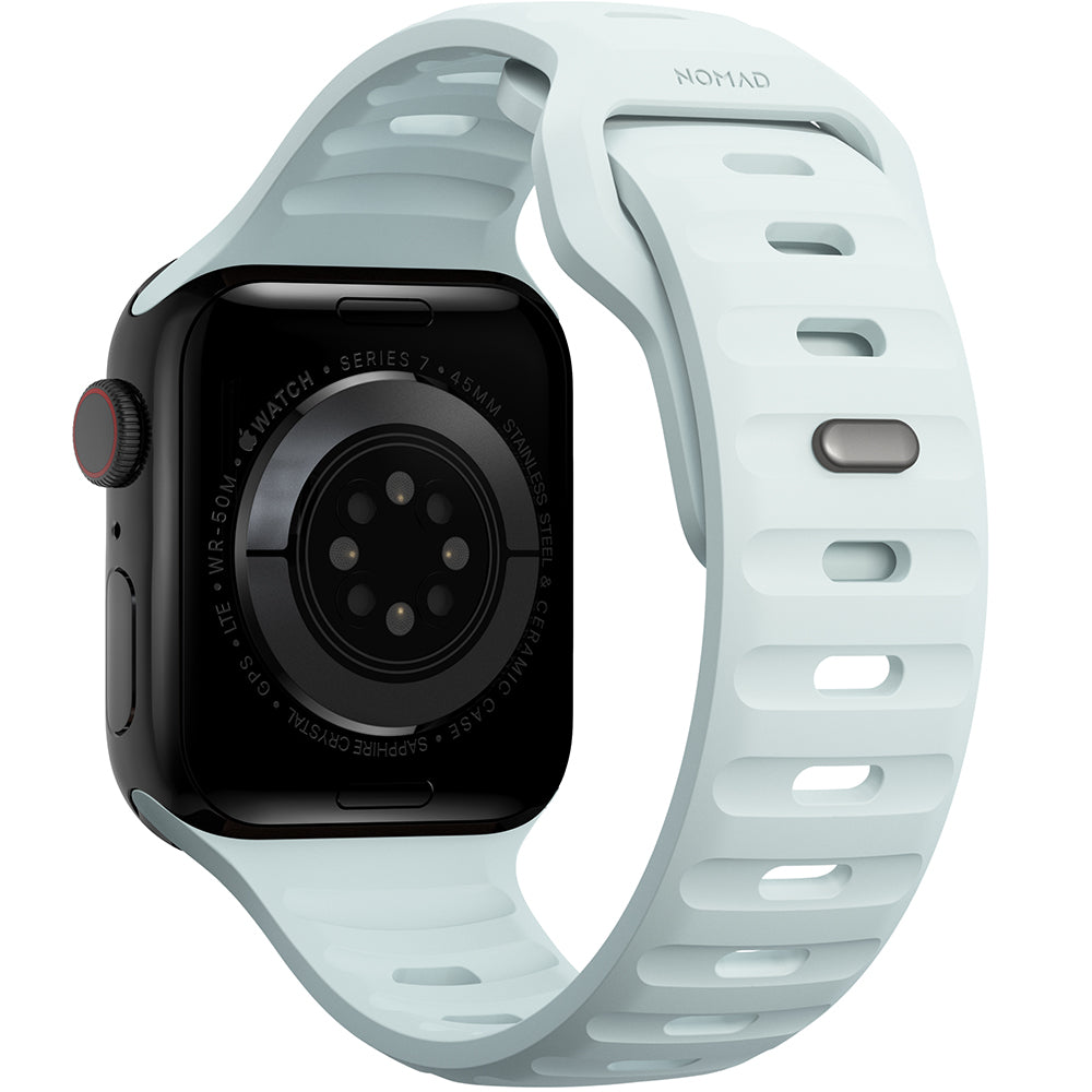 Armband für Apple Watch 49/46/45/44 mm, Nomad Sport Strap, Weiß, leuchtet im Dunkeln Blau