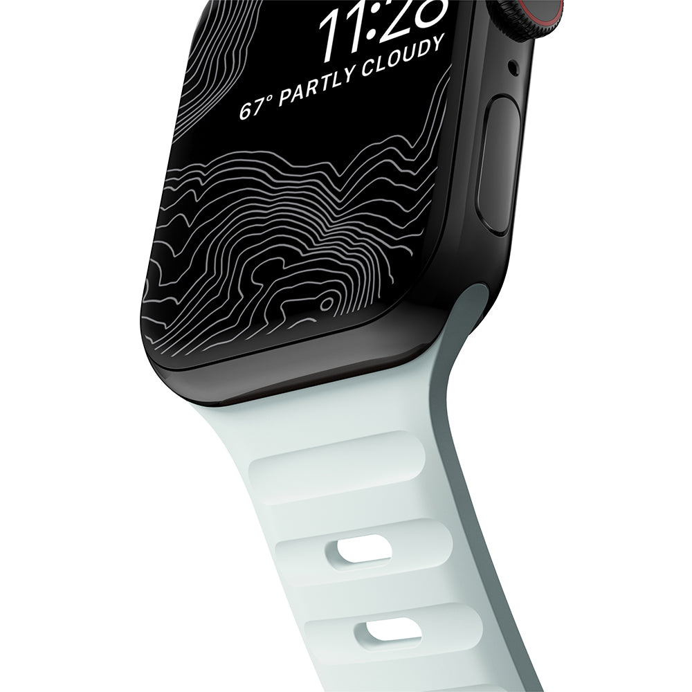 Armband für Apple Watch 49/46/45/44 mm, Nomad Sport Strap, Weiß, leuchtet im Dunkeln Blau