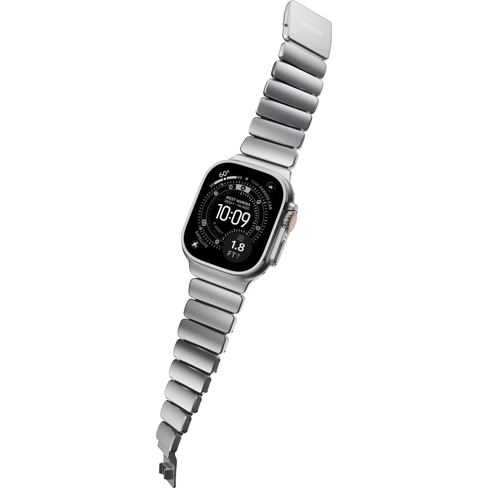 Armband für Apple Watch 49/46/45/44 mm, Nomad Stratos Band, Silber-schwarzes Titan