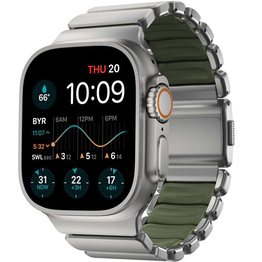 Armband für Apple Watch 49/46/45/44 mm, Nomad Stratos Band, Silber-Schwarz Titan