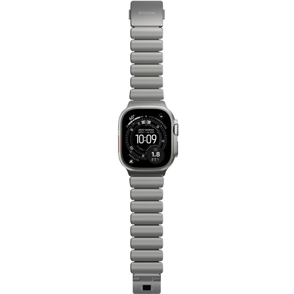 Armband für Apple Watch 49/46/45/44 mm, Nomad Stratos Band, Silber-Schwarz Titan