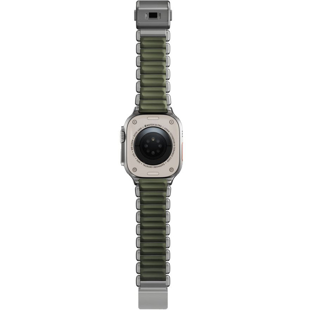 Armband für Apple Watch 49/46/45/44 mm, Nomad Stratos Band, Silber-Schwarz Titan