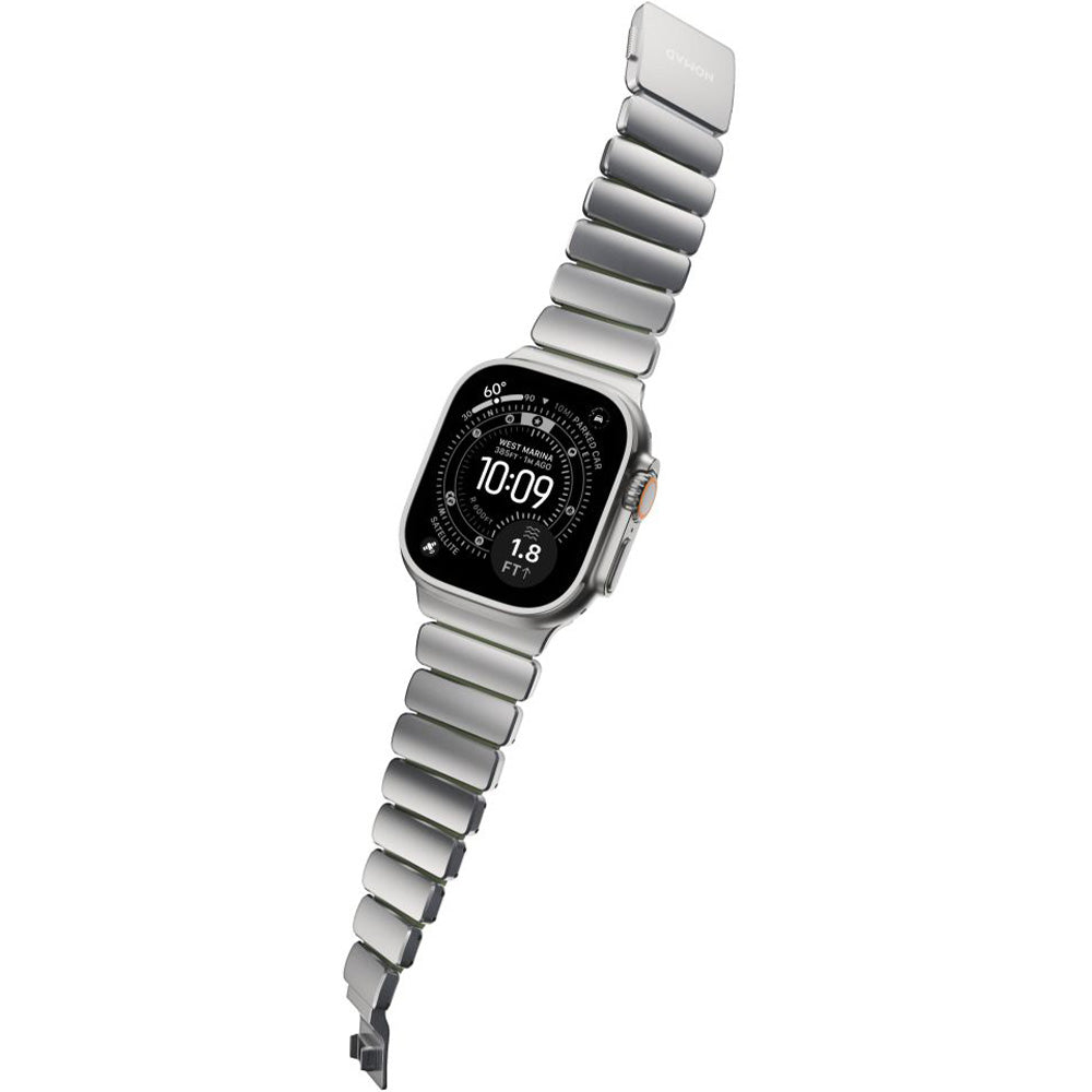 Armband für Apple Watch 49/46/45/44 mm, Nomad Stratos Band, Silber-Schwarz Titan