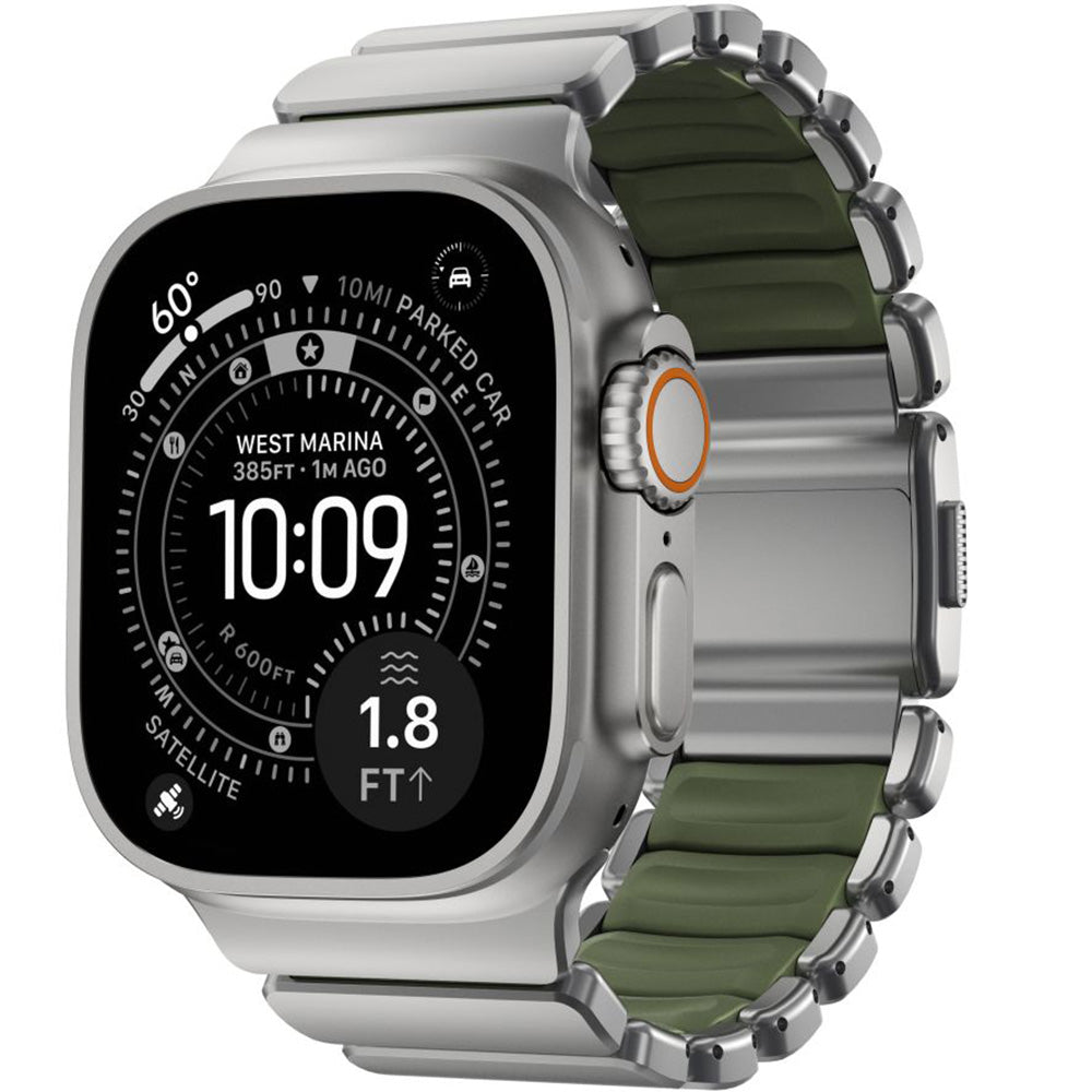 Armband für Apple Watch 49/46/45/44 mm, Nomad Stratos Band, Silber-Schwarz Titan