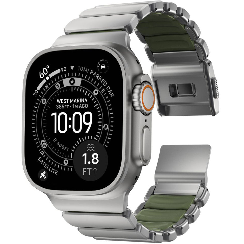 Armband für Apple Watch 49/46/45/44 mm, Nomad Stratos Band, Silber-Schwarz Titan