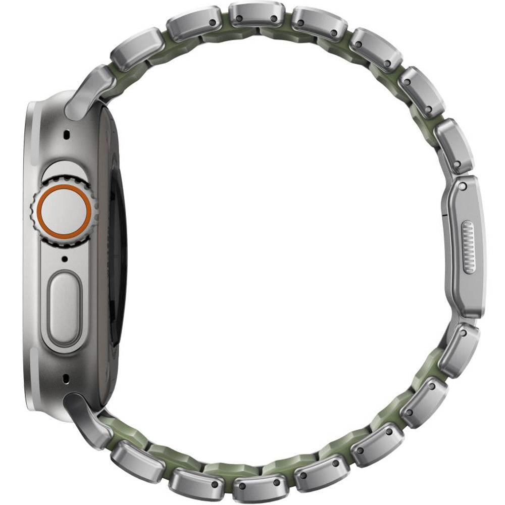 Armband für Apple Watch 49/46/45/44 mm, Nomad Stratos Band, Silber-Schwarz Titan