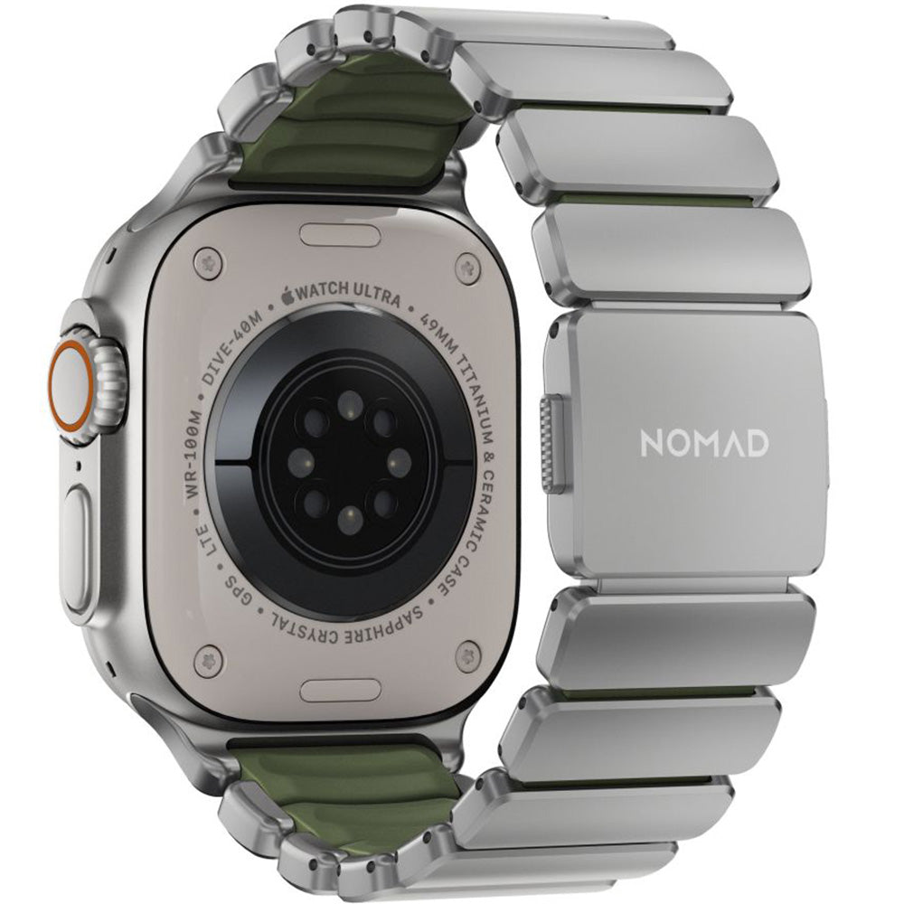 Armband für Apple Watch 49/46/45/44 mm, Nomad Stratos Band, Silber-Schwarz Titan