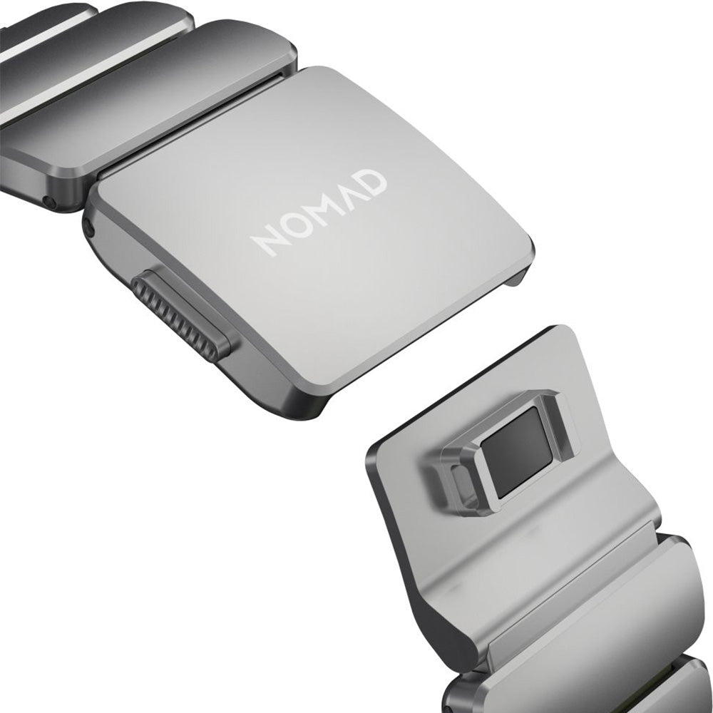 Armband für Apple Watch 49/46/45/44 mm, Nomad Stratos Band, Silber-Schwarz Titan