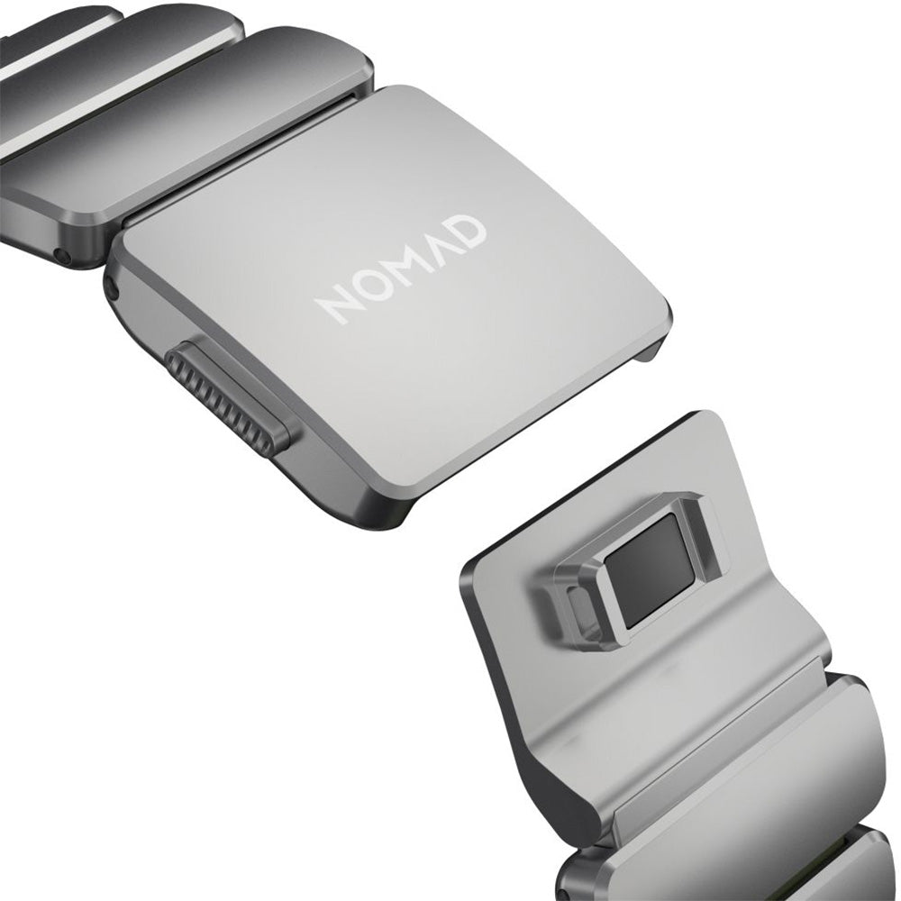 Armband für Apple Watch 49/46/45/44 mm, Nomad Stratos Band, Silber-Schwarz Titan