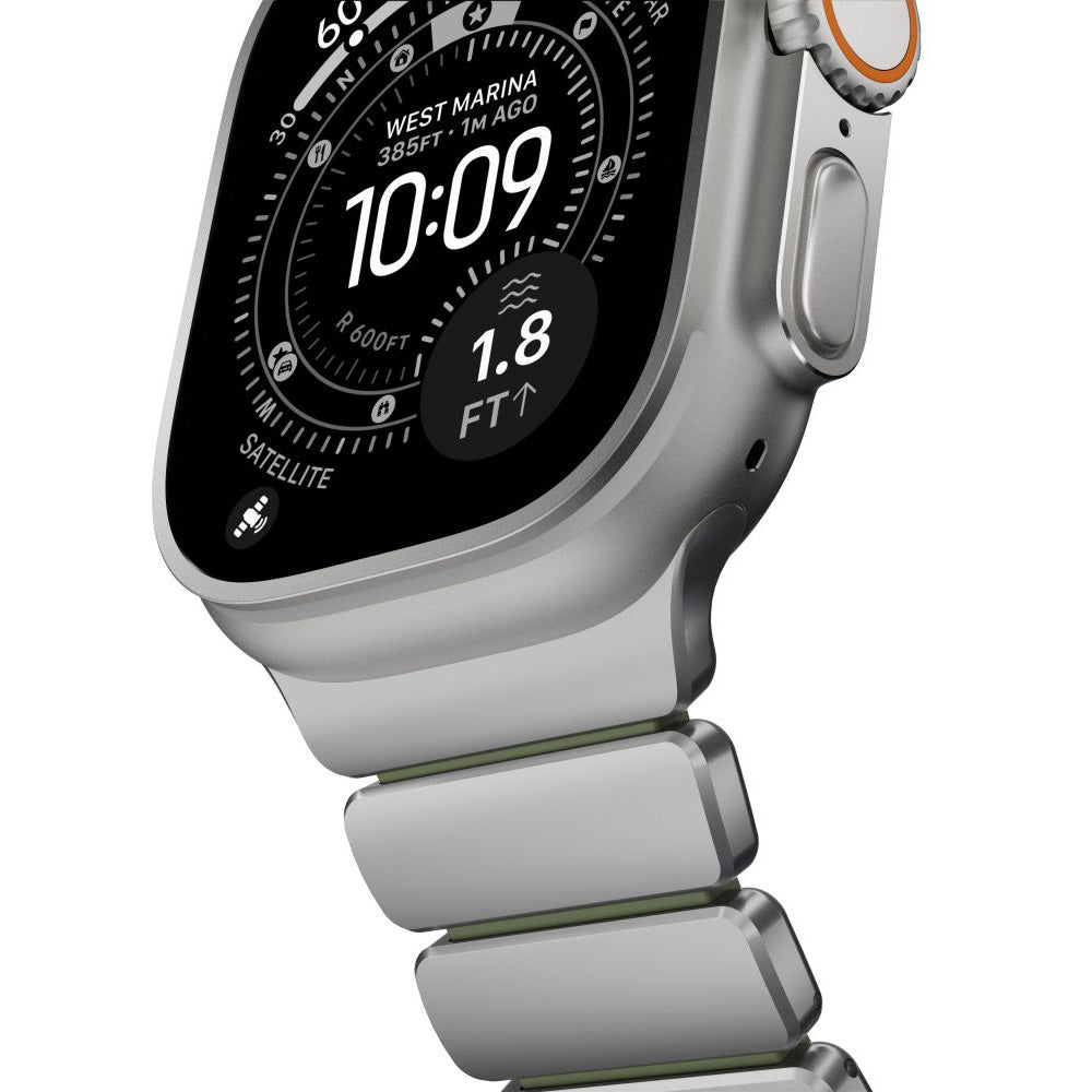 Armband für Apple Watch 49/46/45/44 mm, Nomad Stratos Band, Silber-Schwarz Titan