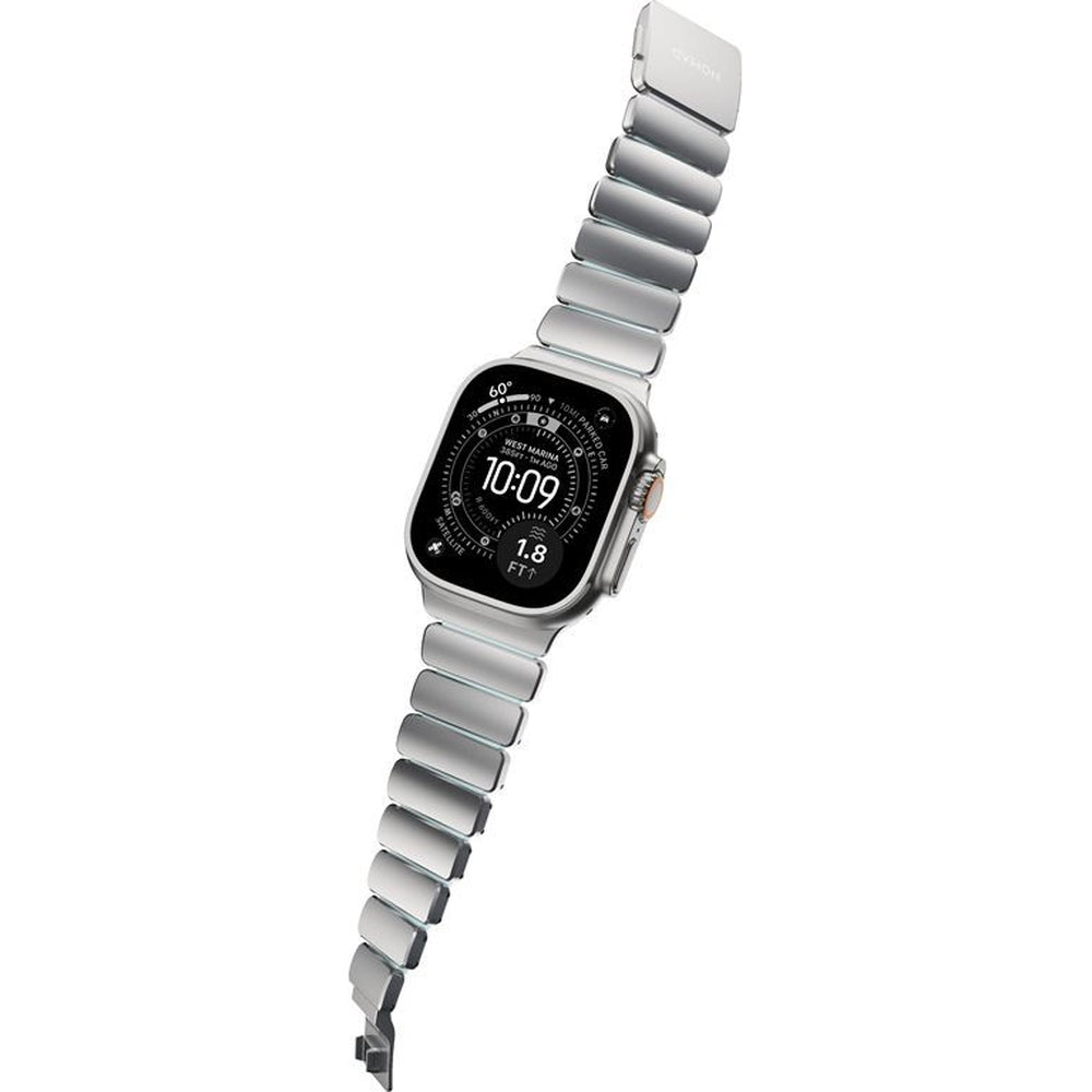 Armband für Apple Watch 49/46/45/44 mm, Nomad Stratos Band, Silbern-blau Titan