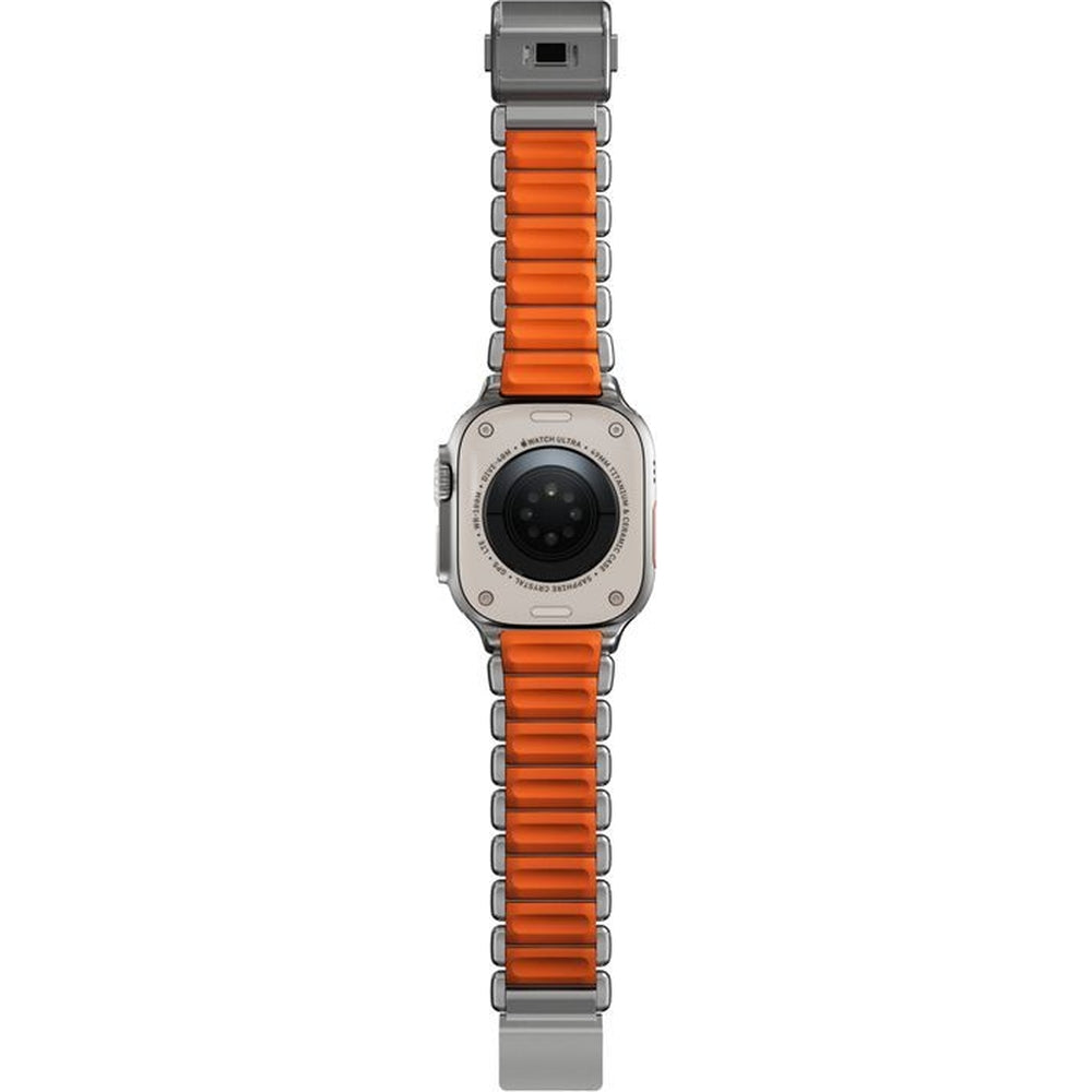 Armband für Apple Watch 49/46/45/44 mm, Nomad Stratos Band, Silbern-orange Titan