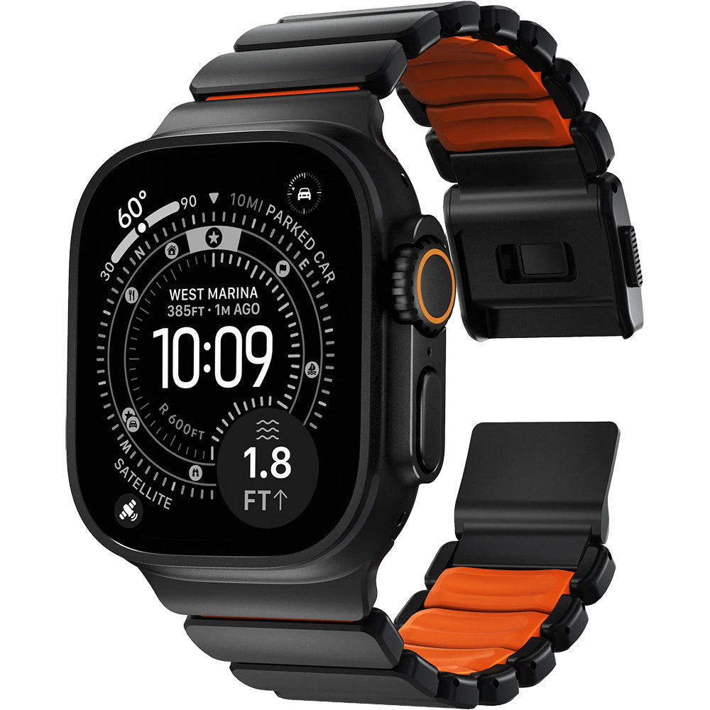 Armband für Apple Watch 49/46/45/44 mm, Nomad Stratos Band, Schwarz-Orange Titan