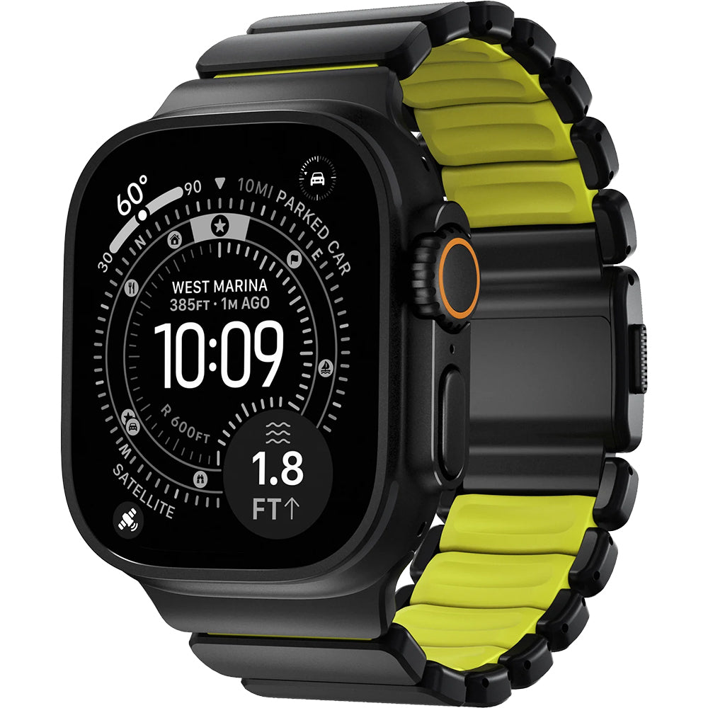 Armband für Apple Watch 49/46/45/44 mm, Nomad Stratos Band, Schwarz-Gelber Titan