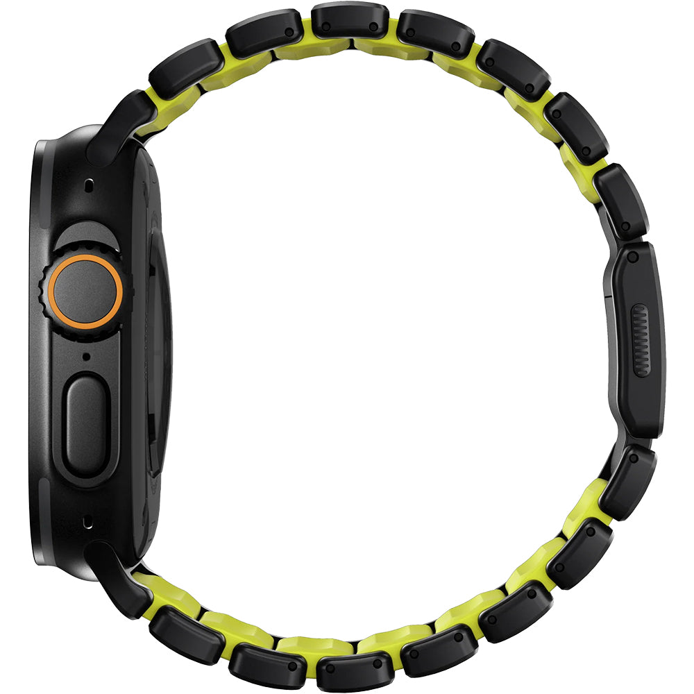 Armband für Apple Watch 49/46/45/44 mm, Nomad Stratos Band, Schwarz-Gelber Titan
