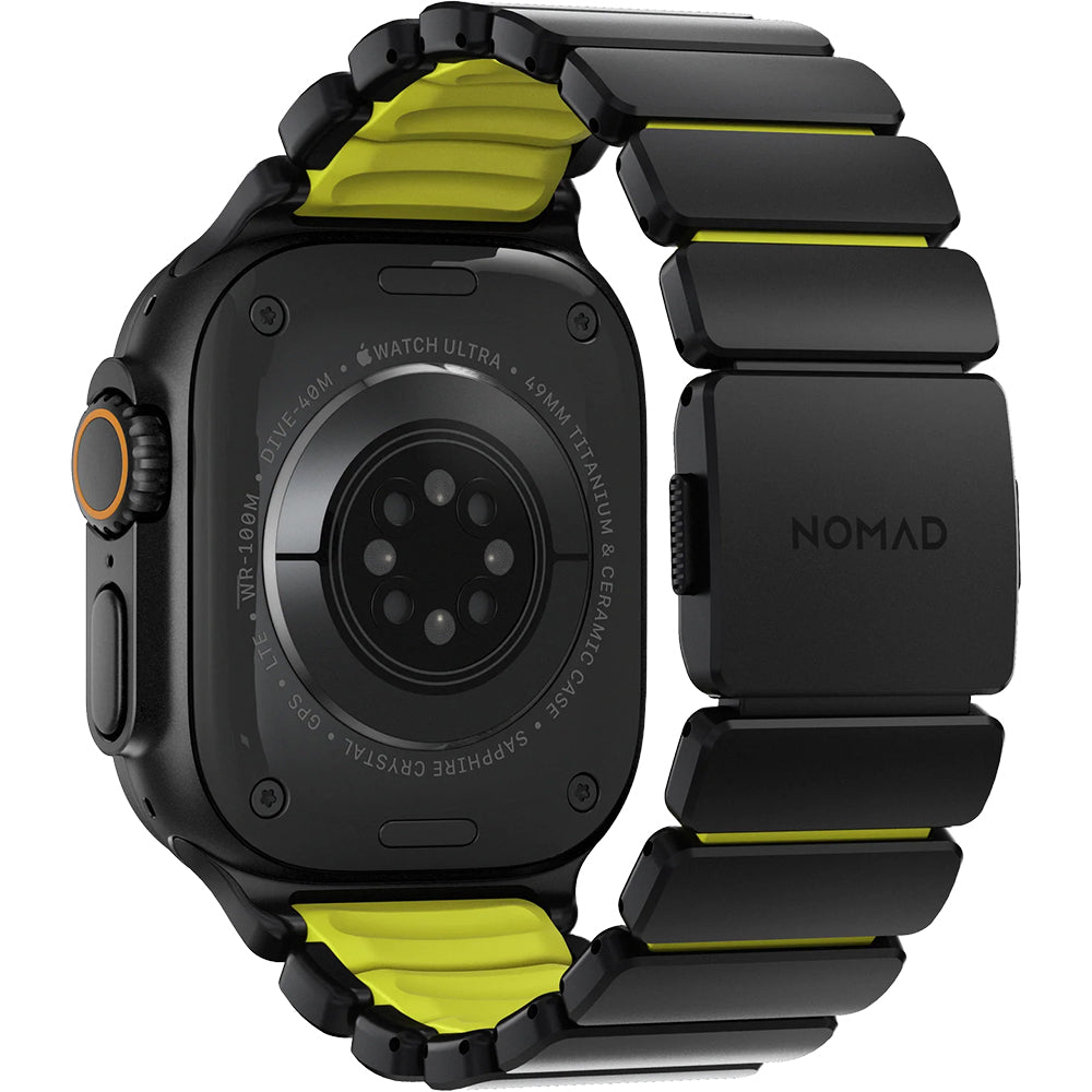 Armband für Apple Watch 49/46/45/44 mm, Nomad Stratos Band, Schwarz-Gelber Titan