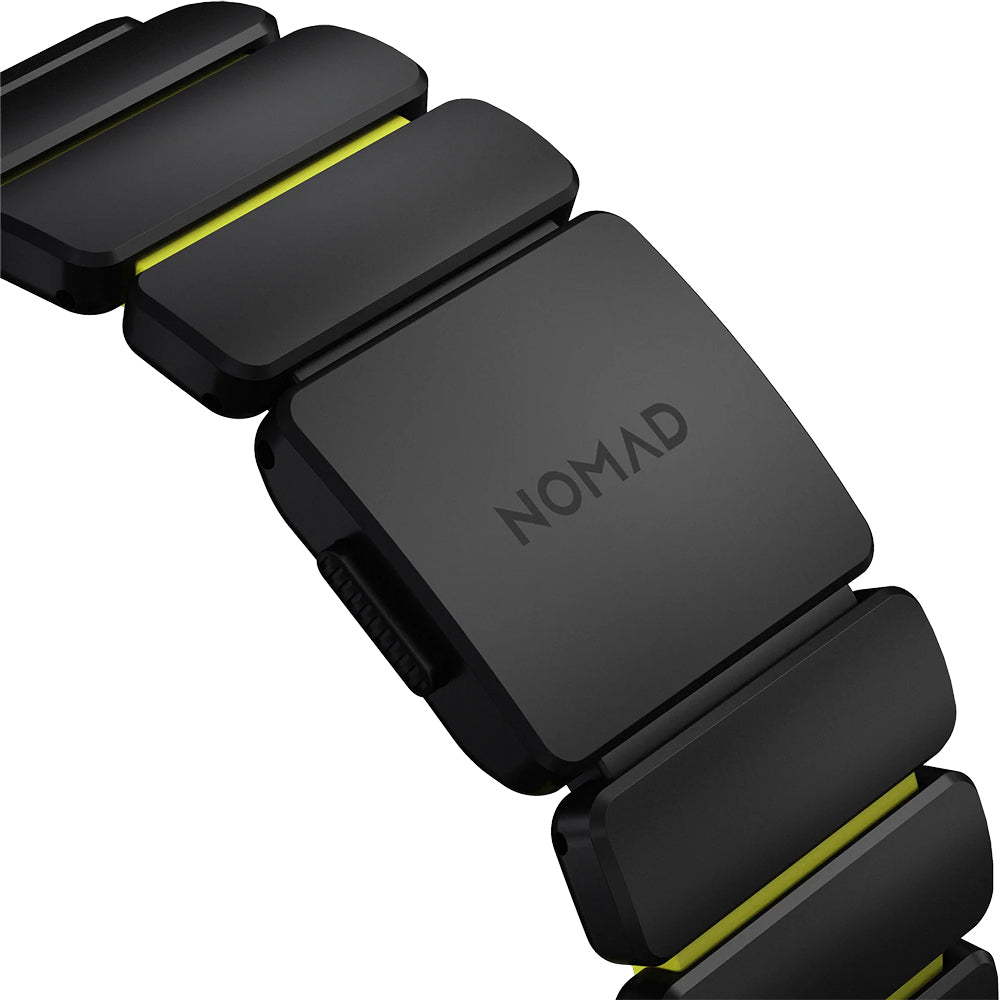 Armband für Apple Watch 49/46/45/44 mm, Nomad Stratos Band, Schwarz-Gelber Titan