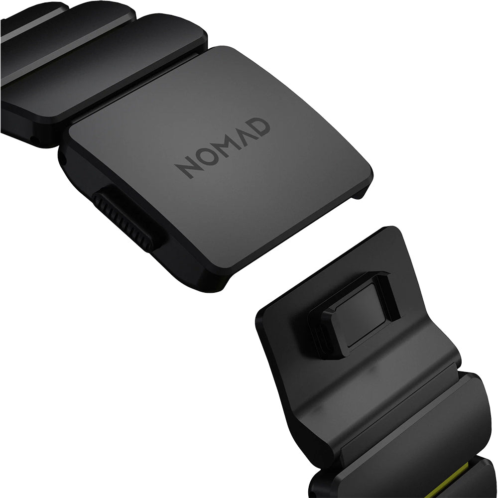 Armband für Apple Watch 49/46/45/44 mm, Nomad Stratos Band, Schwarz-Gelber Titan
