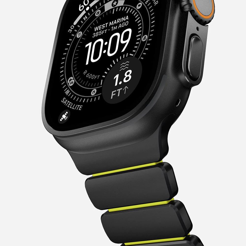 Armband für Apple Watch 49/46/45/44 mm, Nomad Stratos Band, Schwarz-Gelber Titan