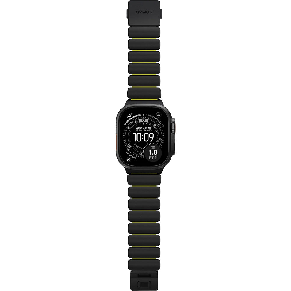 Armband für Apple Watch 49/46/45/44 mm, Nomad Stratos Band, Schwarz-Gelber Titan