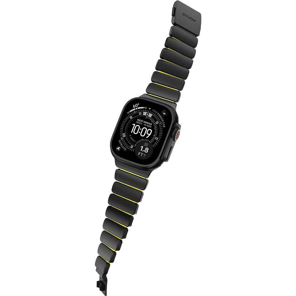 Armband für Apple Watch 49/46/45/44 mm, Nomad Stratos Band, Schwarz-Gelber Titan