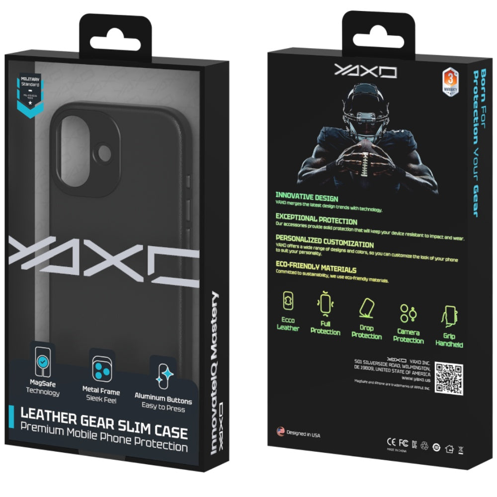 Handyhülle YAXO Leather Gear Slim Case MagSafe für iPhone 17, schwarz (14/14)
