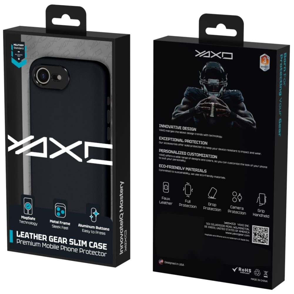 Handyhülle YAXO Leather Gear Slim Case MagSafe für iPhone 17e, schwarz (10/12)