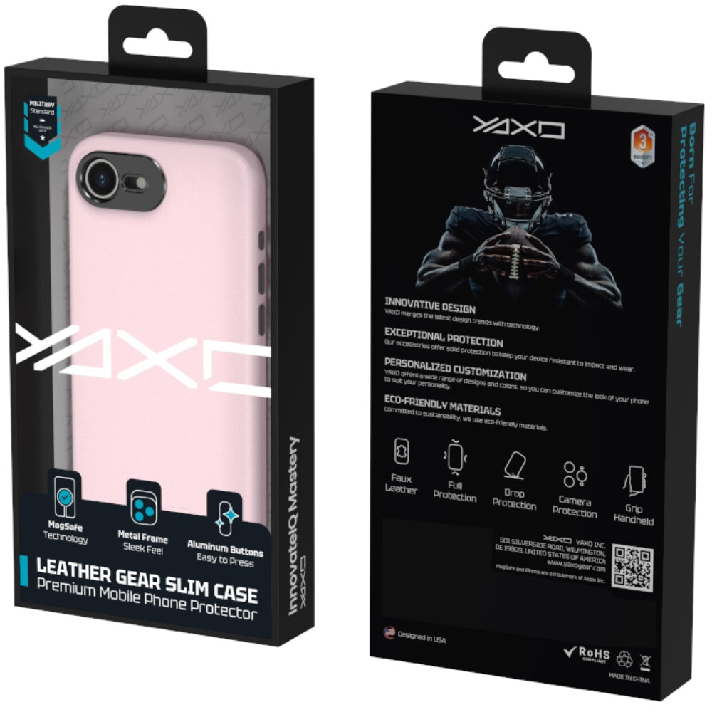 Handyhülle YAXO Leather Gear Slim Case MagSafe für iPhone 17e, rosa (13/13)