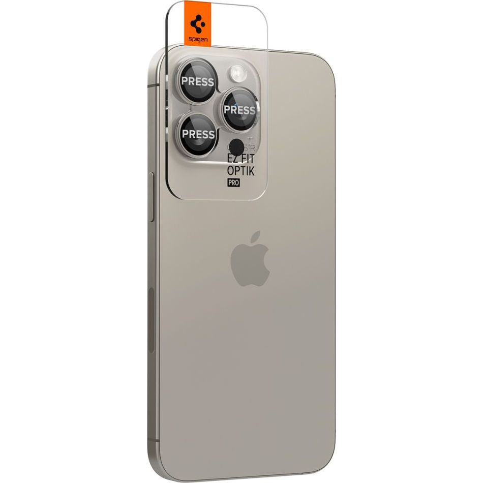 Glas für die Kamera Spigen Glas.tR Ez Fit Optik Pro 2-Pack für iPhone 16 Pro / 16 Pro Max / 15 Pro / 15 Pro Max / 14 Pro / 14 Pro Max, Schwarz-Beige