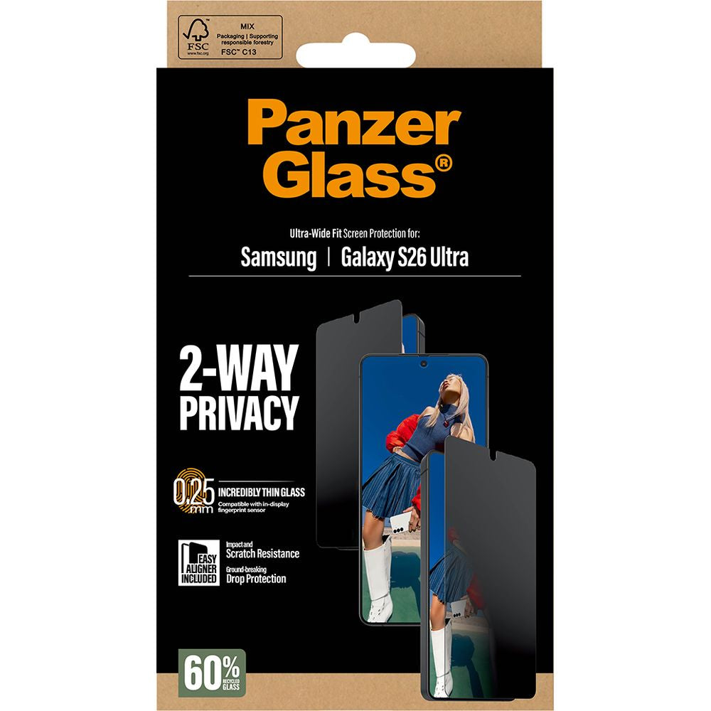 Sichtschutzglas mit Applikator für Galaxy S26 Ultra, PanzerGlass 2-Way Privacy Ultra-Wide Fit EasyAligner