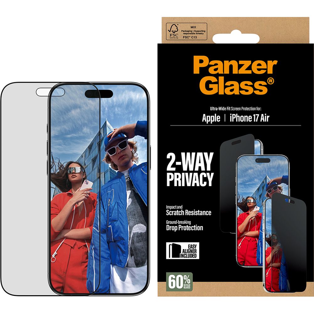 Sichtschutzglas mit Applikator für iPhone Air, PanzerGlass 2-way Ultra-Wide Fit Privacy Plus EasyAligner