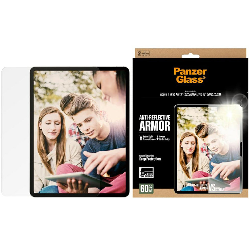 Gehärtetes Glas mit Applikator für iPad Air 13" M4/M3/M2 / Pro 13" 2025 / 2024, PanzerGlass Anti-Reflective Armor FastFit
