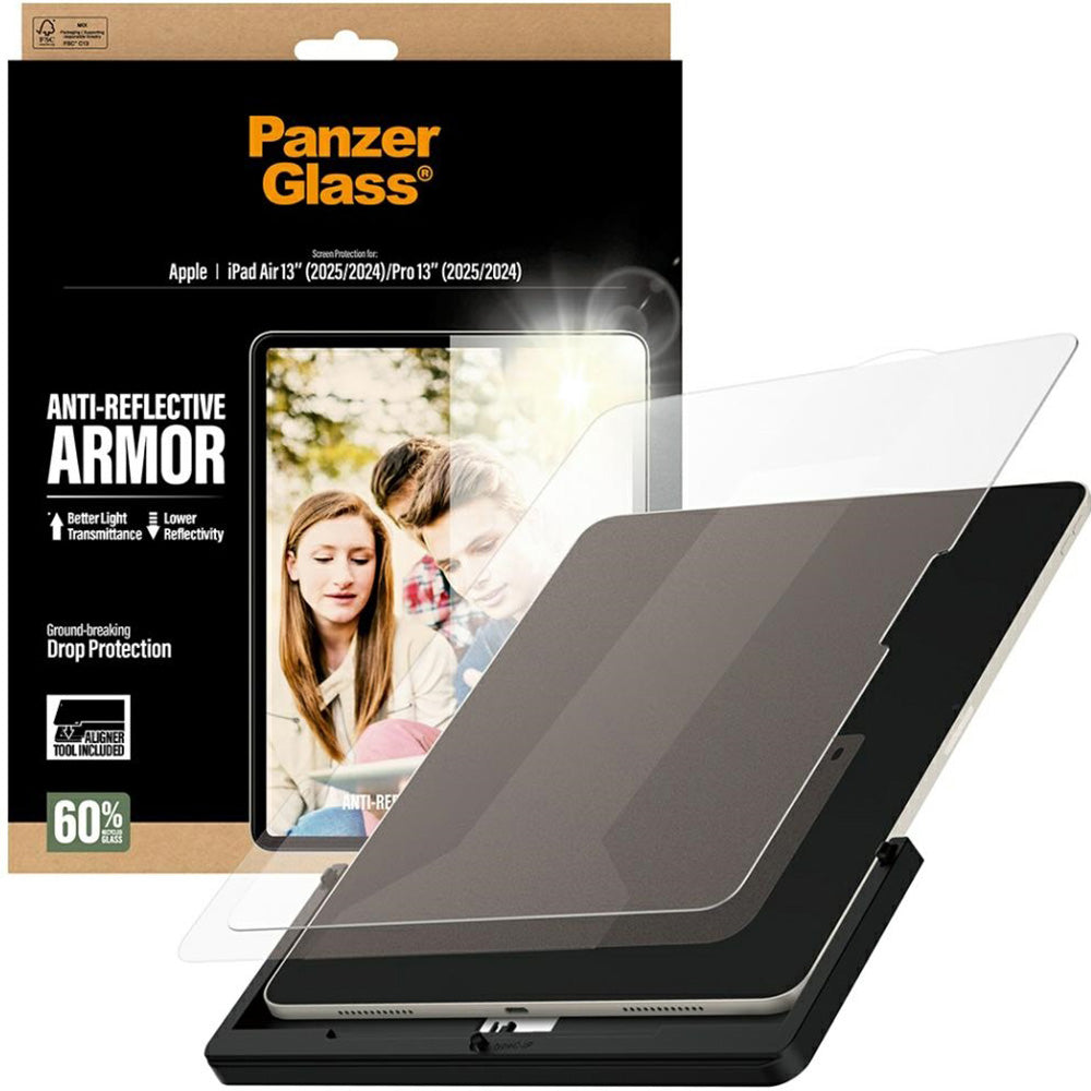Gehärtetes Glas mit Applikator für iPad Air 13" M4/M3/M2 / Pro 13" 2025 / 2024, PanzerGlass Anti-Reflective Armor FastFit