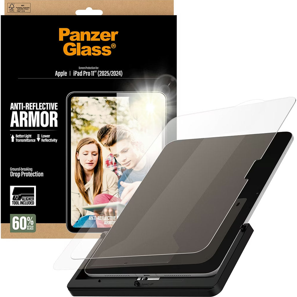 Gehärtetes Glas mit entspiegeltes mit Applikator für iPad Pro 11" 2025 / 2024, PanzerGlass Anti-Reflective Armor Aligner