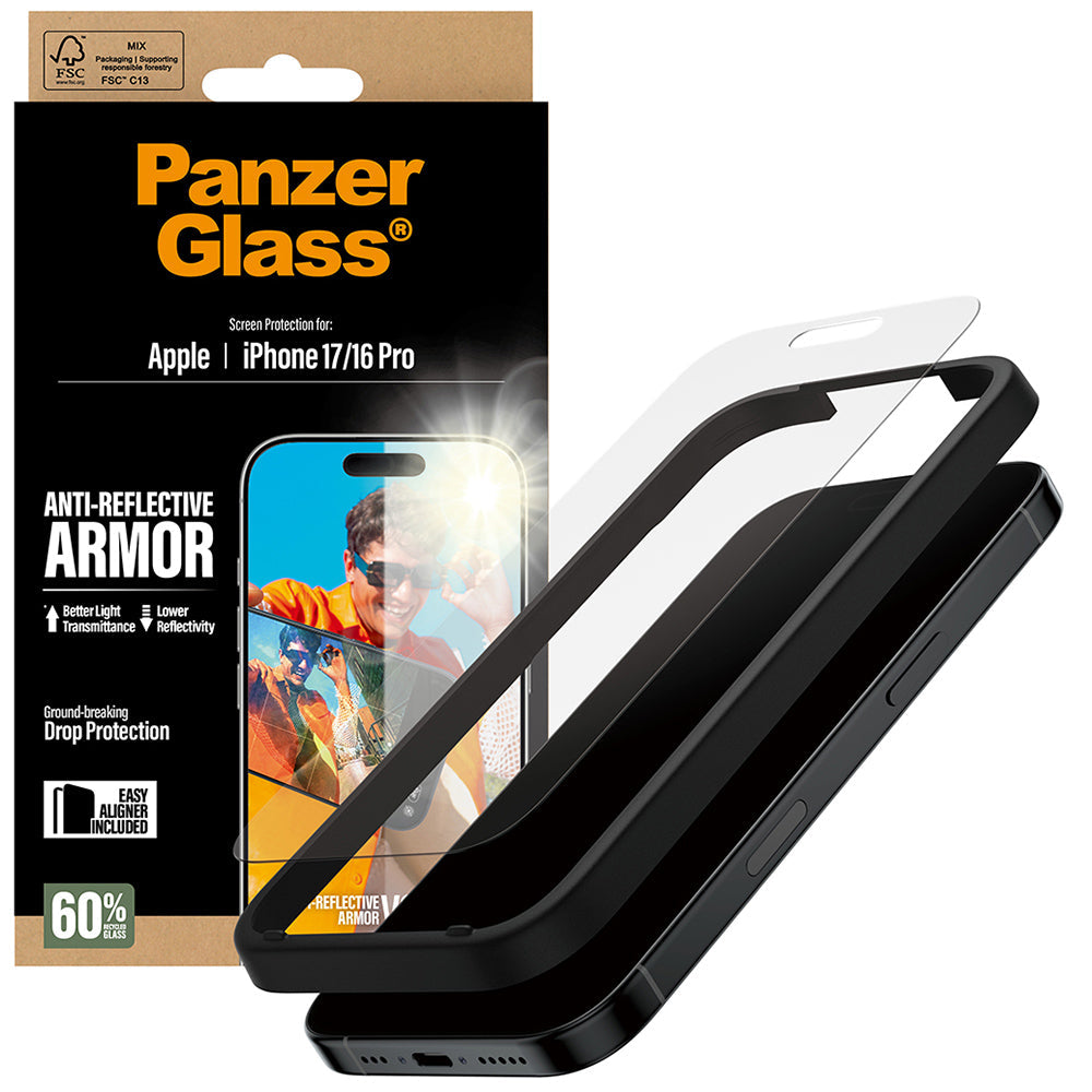 Gehärtetes Glas für iPhone 17 / 16 Pro, PanzerGlass Anti-Reflective Armor EasyAligner