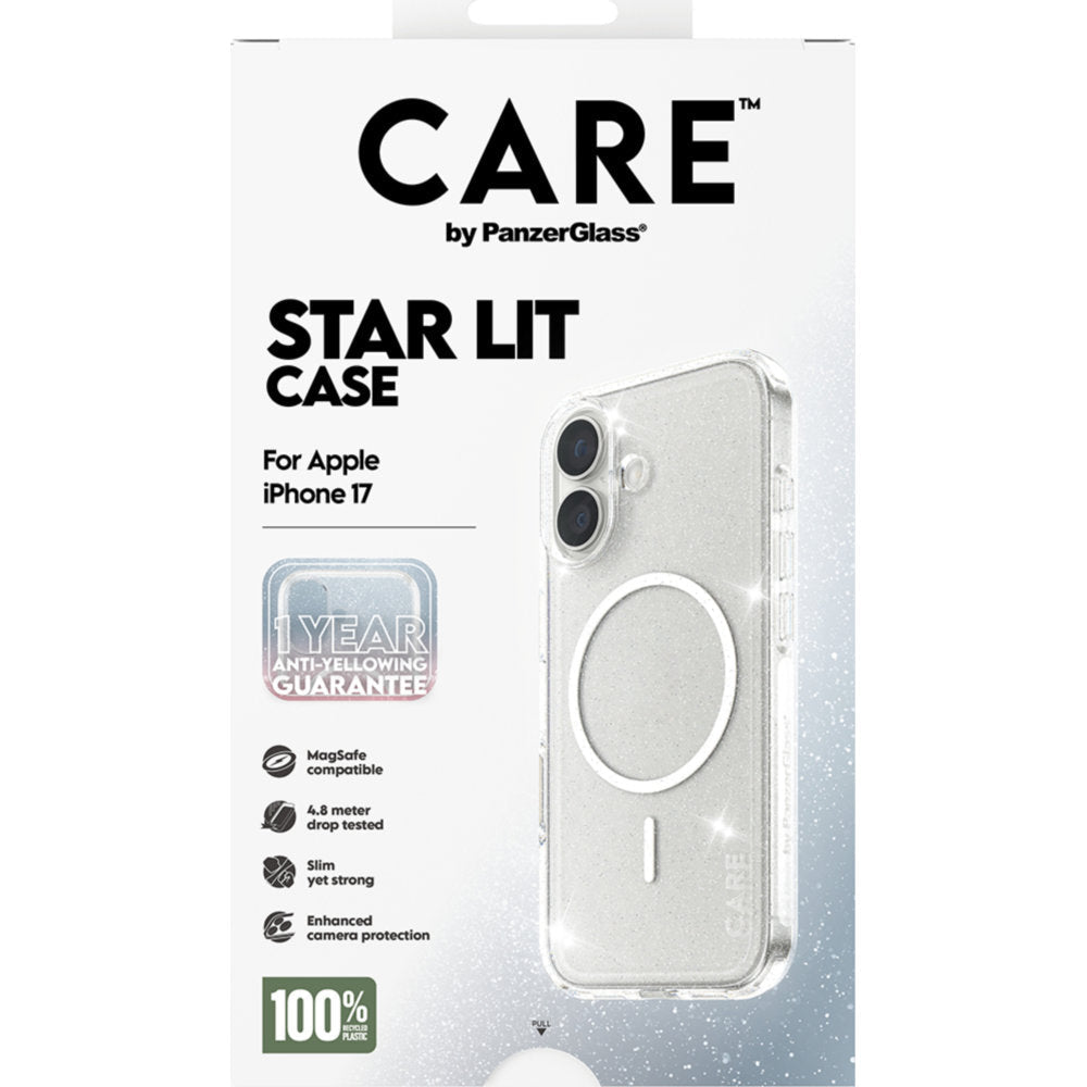 Handyhülle für iPhone 17, CARE by PanzerGlass Flagship Star Lit Case mit MagSafe, Transparent mit Glitzer