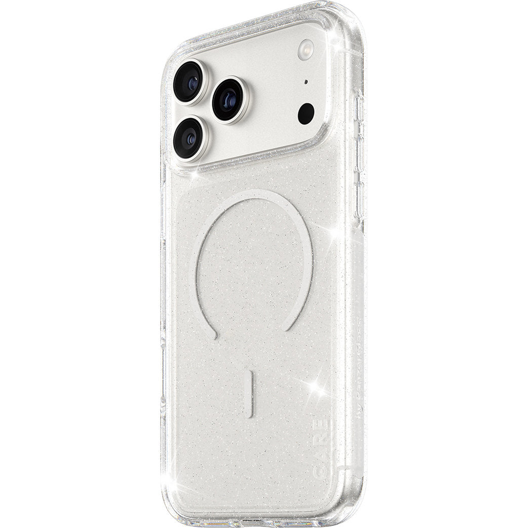 Handyhülle für iPhone 17 Pro Max, CARE by PanzerGlass Flagship Star Lit Case mit MagSafe, Transparent mit Glitzer