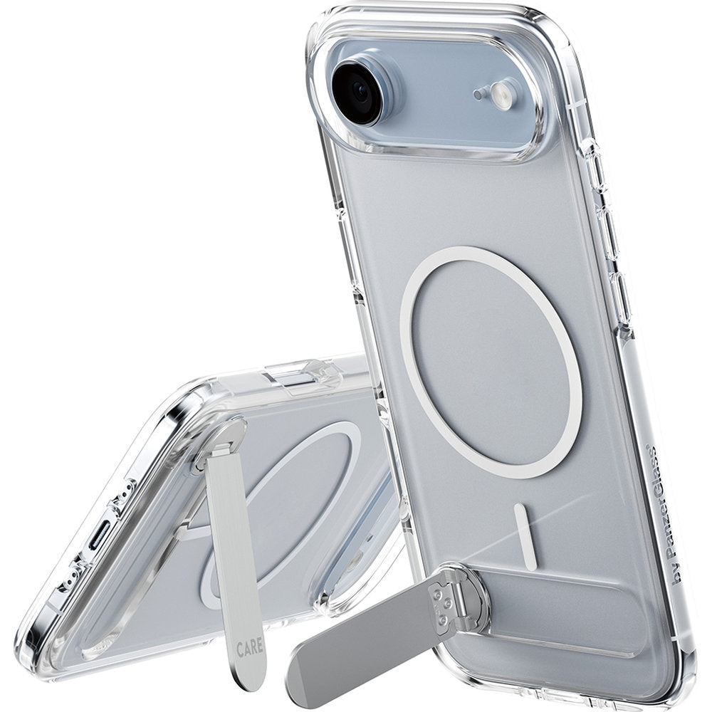 Handyhülle für iPhone Air, CARE by PanzerGlass Kickstand Case mit MagSafe, Transparent und Weiß