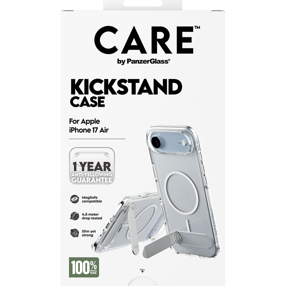 Handyhülle für iPhone Air, CARE by PanzerGlass Kickstand Case mit MagSafe, Transparent und Weiß
